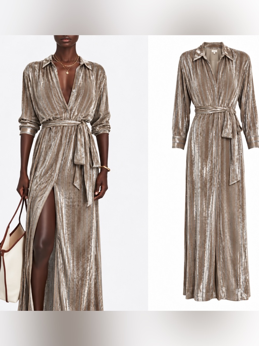 For Brunello Cucinelli lovers.L'AGENCE Velvet Cameron Long shirt Dress